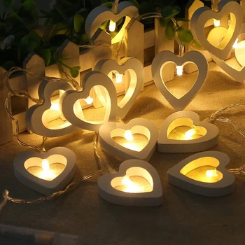 10/20/30 LED ahşap yıldız kalp dize ışıkları ev düğün noel dekoratif LED aydınlatma tatil guirlande lumineuse led