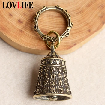 Pirinç Guan Yin Kalp Sutra Çan Araba Anahtarlık Takı Vintage Bakır anahtar zincirleri Kolye Şanslı Budist Dekorasyon Anahtarlıklar için