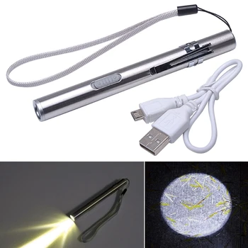 Şarj edilebilir LED el feneri kalem ışıkları Mini paslanmaz çelik meşale ışık USB şarj kablosu için kullanılan kamp açık