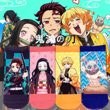 Anime iblis avcısı Cosplay Çorap Kamado Tanjirou Agatsuma Zenitsu Hashibira Inosuke Karikatür Baskılı Yaz Çorap Ayak Bileği Çorap