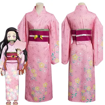 Iblis avcısı Kamado Nezuko Cosplay Kostüm Kıyafetler Kimono Cadılar Bayramı Karnaval Elbise